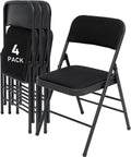 SEALAMB 4 Pack Folding Chairs with Comfort Seat, Heavy Duty Metal Frame Portable Stackable Chairs for Wedding Party Office School Church Events, Indoor Outdoor Use, 350 lb Capacity, Black