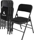 SEALAMB 4 Pack Folding Chairs with Comfort Seat, Heavy Duty Metal Frame Portable Stackable Chairs for Wedding Party Office School Church Events, Indoor Outdoor Use, 350 lb Capacity, Black