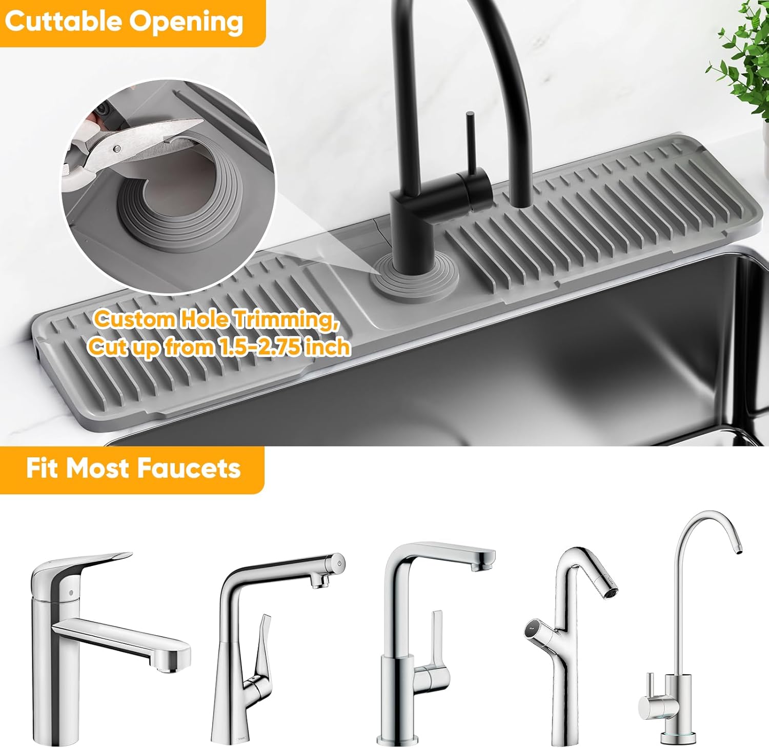 24'' Longer Faucet Mat for Kitchen Sink Splash Guard[7° Slope Fast Self-draining][Snap Lock Fit]Kitchen Sink Faucet Mat Splash Guard Kitchen Sink Area Water Splash Guard Behind Faucet Draining Mat