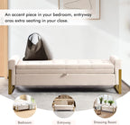 67" Storage Bench for Bedroom, King Size End of Bed Bench, Upholstered Storage Ottoman Bench with Golden Metal Legs, Bedroom Bench for Entryway, Beige