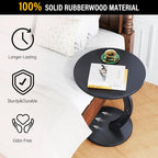 C-Shaped Solid Wood Round End Table - Side Table for Couch, Sofa Tables Slide Under Couch for Living Room, Small Nightstand for Small Space, Black