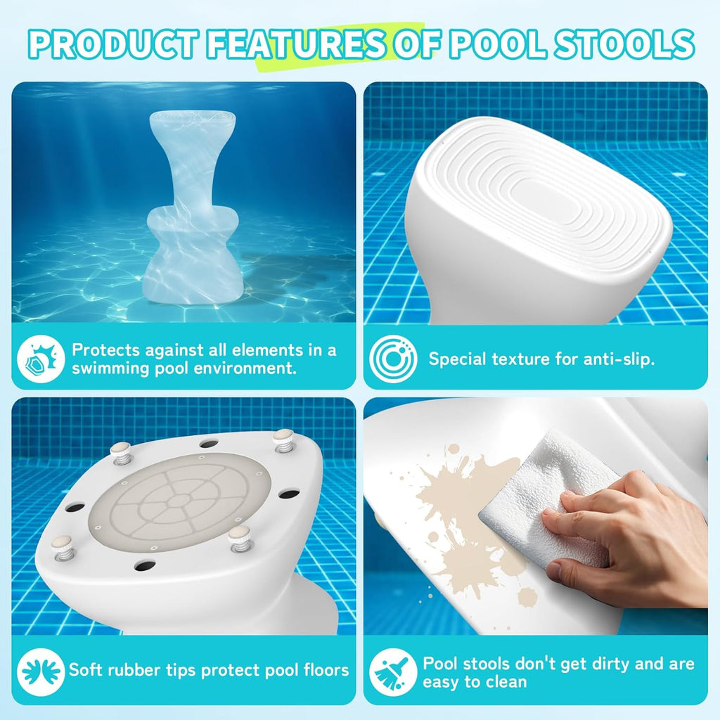 30" Pool stools for Underwater,Pre-Weighted Pool Stool with Adjustable Feet,Bar Seating Non-Float Design,Vinyl-Safe Pool Chairs for Inground Pools,Patio,Outdoor Poolside(1Stool)