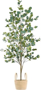 Caxchiling Faux Eucalyptus Tree 6FT, Artificial Potted Tree for Indoor Outdoor, Fake Floor Plants with Natural Wood Trunk, Home Office Living Room Bedroom Decor
