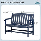 MFSTUDIO 50 Inches HDPE Outdoor Bench, Weatherproof Garden Benches, 2-Person Patio Bench for Outside with 700 lbs Weight Capacity, Perfect for Porch, Backyard and Park, Navy