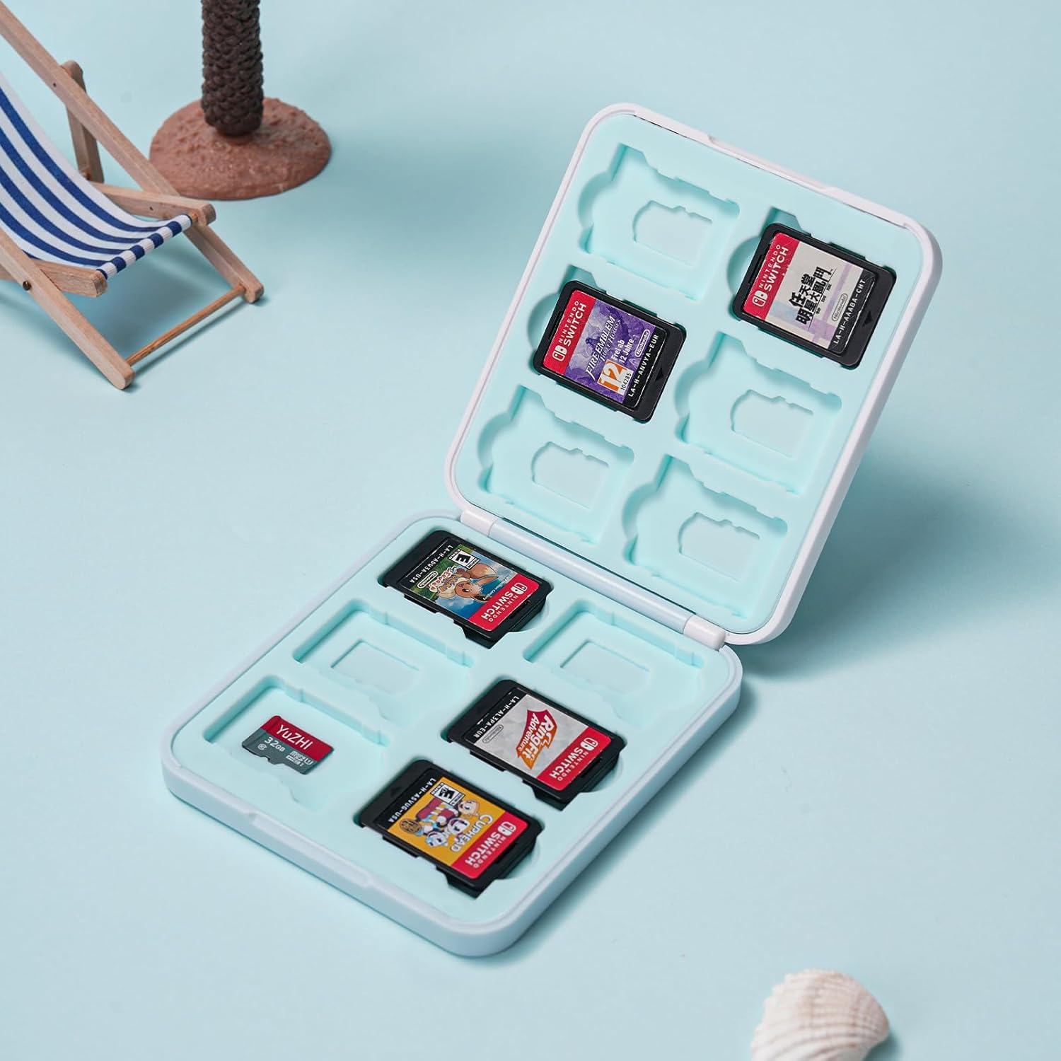 GeekShare Switch Game Card Case Compatible with Switch 2 (2025), Portable Game Holder Cartridge Case for NS 2, Card Storage Shell with 12 Game Card Slots - Shark Party