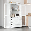 Merax 75" Tall Pantry Cabinet, Kitchen Pantry Storage Cabinets with Glass Door, 2 Shelves and 4 Built-in Drawers, Freestanding Cupboard for Kitchen, Dining Room, Living Room and Bathroom, White