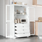 Merax 75" Tall Pantry Cabinet, Kitchen Pantry Storage Cabinets with Glass Door, 2 Shelves and 4 Built-in Drawers, Freestanding Cupboard for Kitchen, Dining Room, Living Room and Bathroom, White