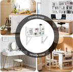 SoBuy Wall Mounted Folding Table | Floating Desk for Small Spaces, Fold Down Workstation Table with Adjustable Shelf for Home, Office, Bedroom, White