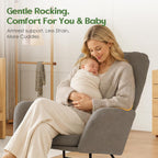 Rocking Chair Nursery High Back Glider Rocker Chair Indoor for Adult | 20" Wide Seat Fleece Upholstered Solid Wood Legs Comfy Gentle Rock for Living Room Bedroom Nursing Room Reading Nook