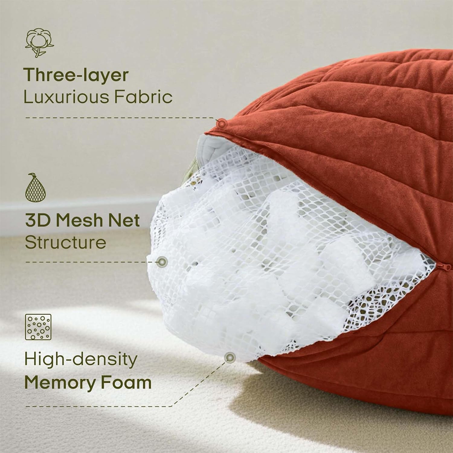 ZonLi Large Bean Bag Chair for Adults, 6FT Giant Bean Bag with Removable Machine Washable Cover & Memory Foam Filler, Big Comfy Couch for Bedroom, Dorm, Living Room (Rust Red)