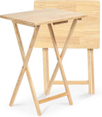 PJ Wood - Folding TV Tray Tables - Solid Wood, 10-Piece Set | Rectangular Design, 14.57 x 19.09 x 26 in, Natural Finish, Rustic Style, Compact Storage, For Couch Dining Or Work