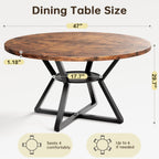 Concho 47" Round Dining Room Table for 4-6,Circle Kitchen Dining Dinner Table with Pedestal Metal Frame,Space Saving Wood Kitchen & Dining Room Furniture, Vintage Brown