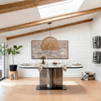63" Modern Sintered Stone Dining Table for 6, Glossy White Rectangular Kitchen Table with Wood-Reinforced Top & Metal Pedestal Base, for Standard Dining Room, Kitchen & Family Gatherings