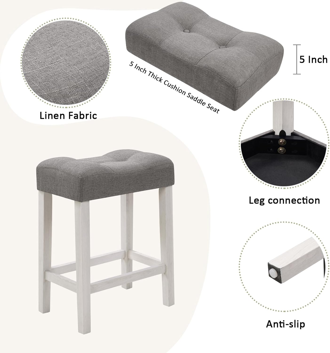 KEIKI 4-Piece Bar Table Set with Charging Ports, 59" Industrial Kitchen Table with 3 Upholstered Stools, Durable Wood Frame for Living or Dining Room, Gray & White