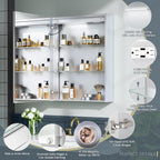 24x30 Inch Lighted Medicine Cabinet with Mirror, AL Alloy Frame, Plug-in or Hardwired, Recessed or Surface Mount, 3 Colors/Dimmable/Interior Sensor Light/Defog, 2 Outlets & USBs, 2 Shelves