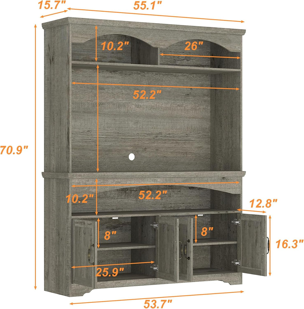 70.9" H Kitchen Pantry Storage Cabinet with Microwave Stand, Shelves & Doors, Farmhouse Tall Cupboard Console Table with Adjustable Shelves & Vintage Handles for Living Dining Room