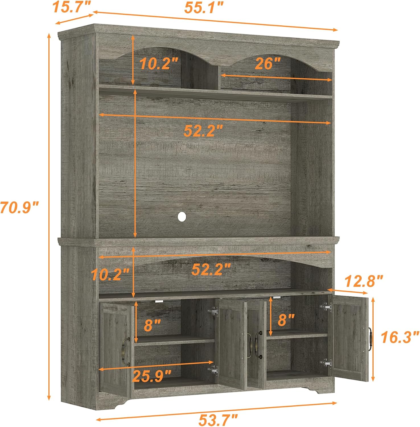 70.9" H Kitchen Pantry Storage Cabinet with Microwave Stand, Shelves & Doors, Farmhouse Tall Cupboard Console Table with Adjustable Shelves & Vintage Handles for Living Dining Room