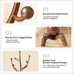 Wooden Coat Rack Freestanding with 8 Hooks, Heavy Duty Coat Hanger Stand with Stable Base, Vintage Coat Tree Standing Coat Racks for Entryway, Hallway, Bedroom (Walnut)