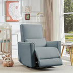Swivel Rocking Recliner Chair, Upholstered Faux Leather Glider Recliner with Lumbar Support, High Backrest & Padded Armest, Manual Nursery Recliner for Living Room (Manual, Gray)