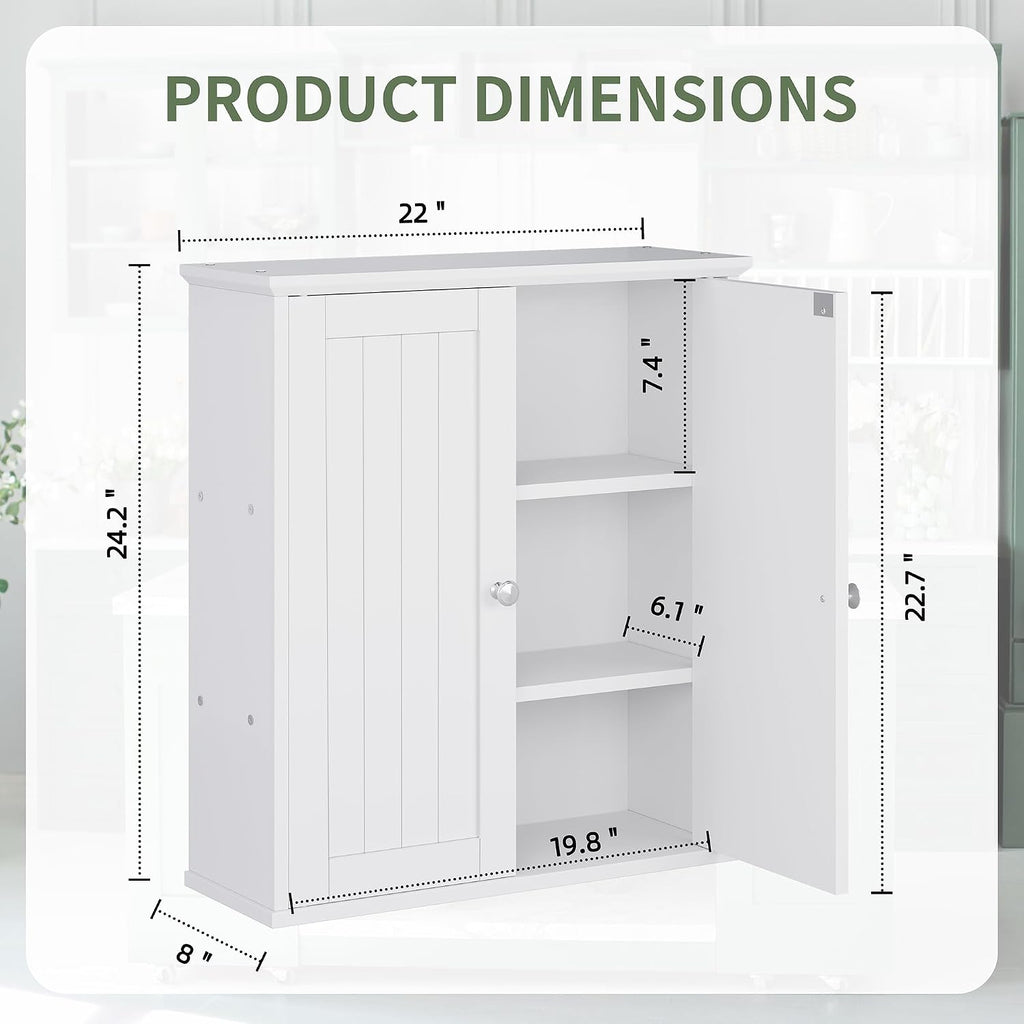 Walsunny Bathroom Medicine Cabinet Wall Mount with 2 Doors and 2 Shelves, Small Bathroom Cabinet Wooden Storage Cabinet Over Toilet Restroom Laundry Room Kitchen, White