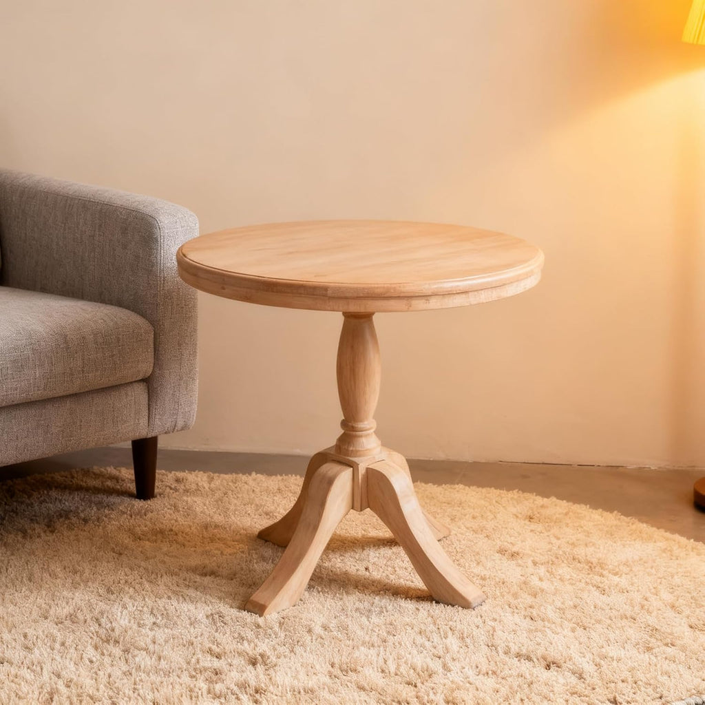 23.6'' Round Wooden End Table, Wooden Pedestal Side Coffee Tables, for Living Room, Bedroom, Entryway, Equipped with Two Stands, Available in Two Heights: 24.4'' and 28.4'', Natual