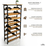 DECOMIL 48 Bottle Wine Rack, Freestanding Floor Storage Organizer with Real Bamboo Shelves, Metal Frame, Top Shelf, Easy Assembly, Fits Standard Bottles, 51 x 23 x 9.5 in
