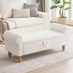 51.5" Storage Ottoman Bench, Upholstered Corduroy Storage Benches for Bedroom, End of Bed Storage Bench for Living Room & Entryway, Window Benches for Foot of Bed, White