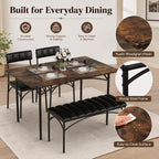 4 EVER WINNER Dining Table Set for 4, Kitchen Table with Upholstered Chairs and Bench, 4-Piece Kitchen Table and Chairs for Small Spaces, Dining Room, Rustic Brown