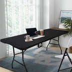 pollilar Folding Table 6FT Heavy Duty Portable Plastic Foldable Table Black | 6 Foot Fold-in-Half Utility Desk for Outdoor Camping Party Dining Wedding Events Picnic Indoor Working Meeting Banquet BBQ