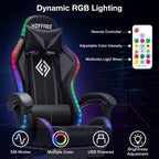 RGB Gaming Chair Massage with LED Lights and Ergonomic Computer Gaming Chair with Footrest High Back Video Game Chairs with Adjustable Lumbar Support Grey and Black
