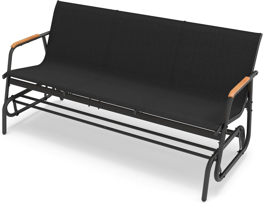 YITAHOME 3-Person Glider Bench 660Lbs Capacity, Outdoor Glider Bench w/Coated Steel Frame & Breathable Textilene for Longer Seating Comfort, All Weather Outdoor Bench for Backyard Deck Garden, Black