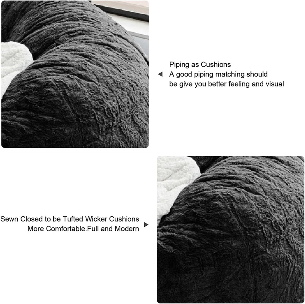 HDMLDP Bean Bag Chair Cover for Adults Kids Comfy Fluffy Giant Round Beanbag Cover Floor Chair Cover for Stuffed Animals Storage, 7FT, Black