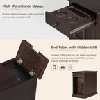 Traditional Wood End Table with Charging Station, Modern Vintage Sofa Chair Side Table Nightstand with Storage & Drawer for Living Room Bedroom, No Assembly, Antique Espresso