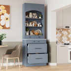 LUMISOL 83.7” Kitchen Pantry, Freestanding Tall Kitchen Hutch with Faux Marble Top, Cupboard Cabinet with 5 Drawers and Adjustable Shelf, Storage Cabinet for Kitchen Dining Room, Set of 2, Gray