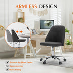 Sweetcrispy Armless Vanity Chair, Cute Comfy Home Office Desk Chair with Wheels, Modern Upholstered Task Computer Seat for Bedroom, Study, Makeup Vanity, Height Adjustable & Swivel, Deep Gray