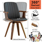 WUPOTO Swivel Dining Chairs, Set of 4 Kitchen Swivel Chairs with Walnut Craftsmanship, Upholstered Faux Leather, Wooden Arms and Legs, Walnut Dining Chairs for Kitchen/Living Room - Black