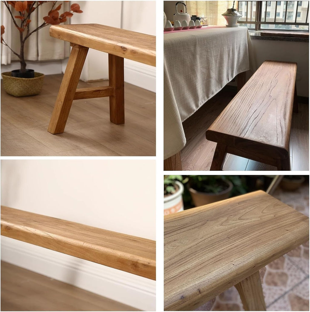Farmhouse Solid Wooden Narrow Bench Natural Rustic Kitchen Dining Table Skinny Entryway Shoe Benches 47.2/62.9/70.8/78.8 In End of Bed Bench Dining Bench Shoe Bench For Hallway(59x10.2x17.7in)