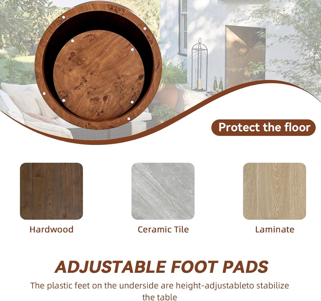Round Nesting Coffee Tables Set of 2,Modern Coffee Table with Burl Wood Grain Finish, Round Center Table Side End Table with Storage for Living Room Office (24.8in+17.3in),Brown