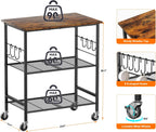 NTE Rolling Kitchen Microwave Cart, 3 Tier Microwave Stand with Storage, Small Kitchen Island on Wheels, Kitchen Storage Cart with 6 Hooks for Kitchen, Coffee Bar, Living Room, Balcony