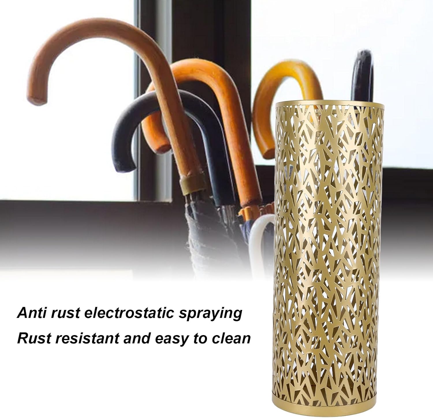 Generic Metal Round Freestanding Umbrella Rack, Holder for Canes Walking Sticks Entryway Home Office (Large 30x24cm/11.81x9.44in)