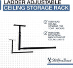StoreYourBoard Adjustable Overhead Ladder Rack – Garage Organizer Ladder Shelf for Step & Extension Ladders - Storage Racks and Shelving for Garage Organization - Ceiling Mounted - Holds 75 lbs