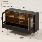 44" Sideboard Buffet Cabinet with Storage, Smart LED Lights Coffee Bar Cabinet with 8 Drawers & Adjustable Shelves, Modern Kitchen Storage Credenza Console Table for Living Room, Black
