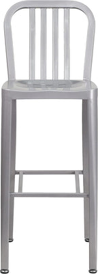 Flash Furniture Gael 30" Commercial Metal Barstools with Footrest, Vertical Slat Back Bar Height Stools for Restaurants and Kitchens, Set of 2, Silver
