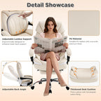Ergonomic Fully Reclining Office Chairs with Back Support Footrest, Big and Tall Comfortable Recliner Office Desk Chair Computer Gaming Chair, Cream Beige