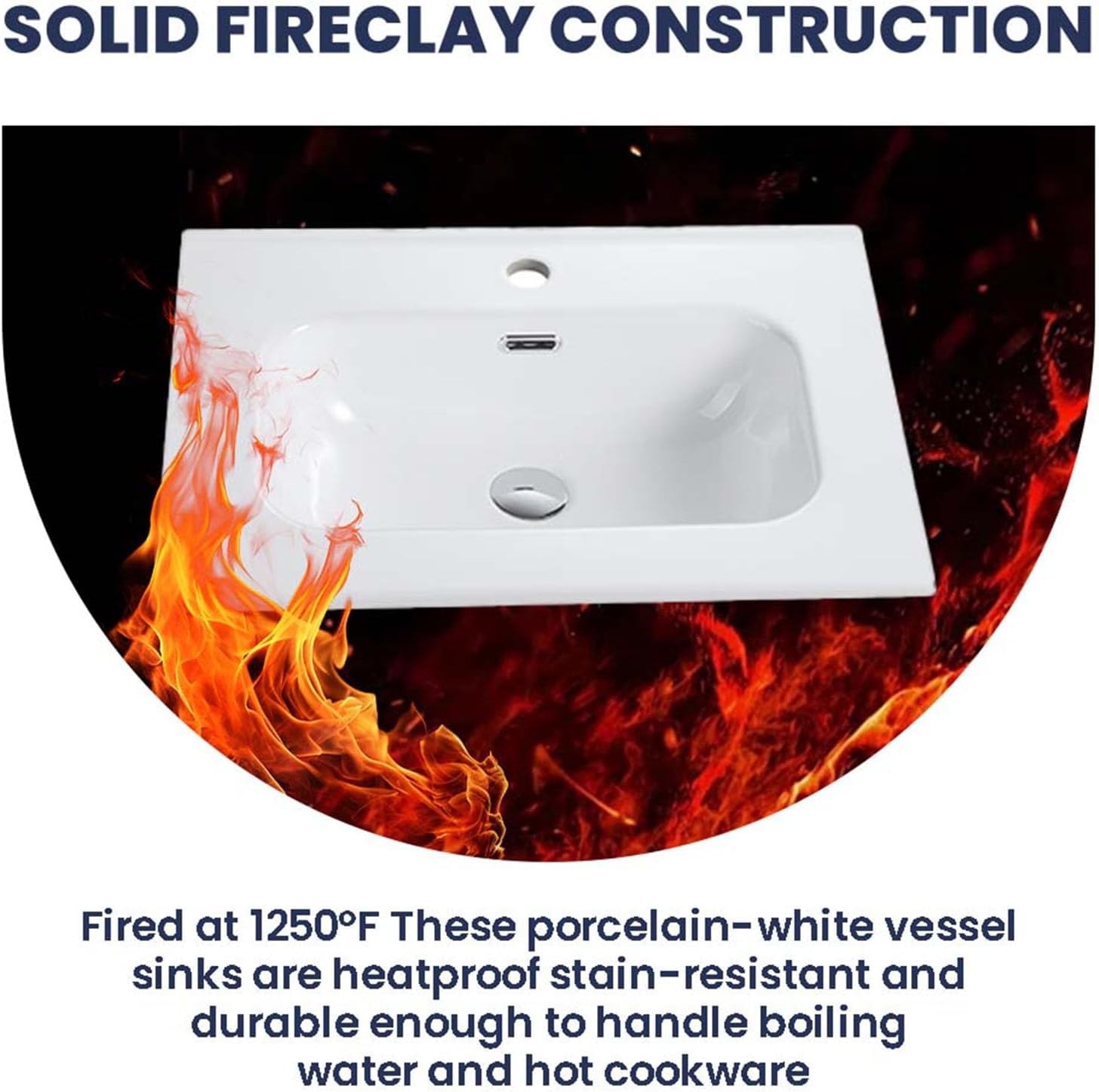 24 Inch Gloss White Ceramic Bathroom Sink - Integrated Basin with 1 Faucet Hole, Modern Design, Easy to Clean, Not Include Faucet & Drain