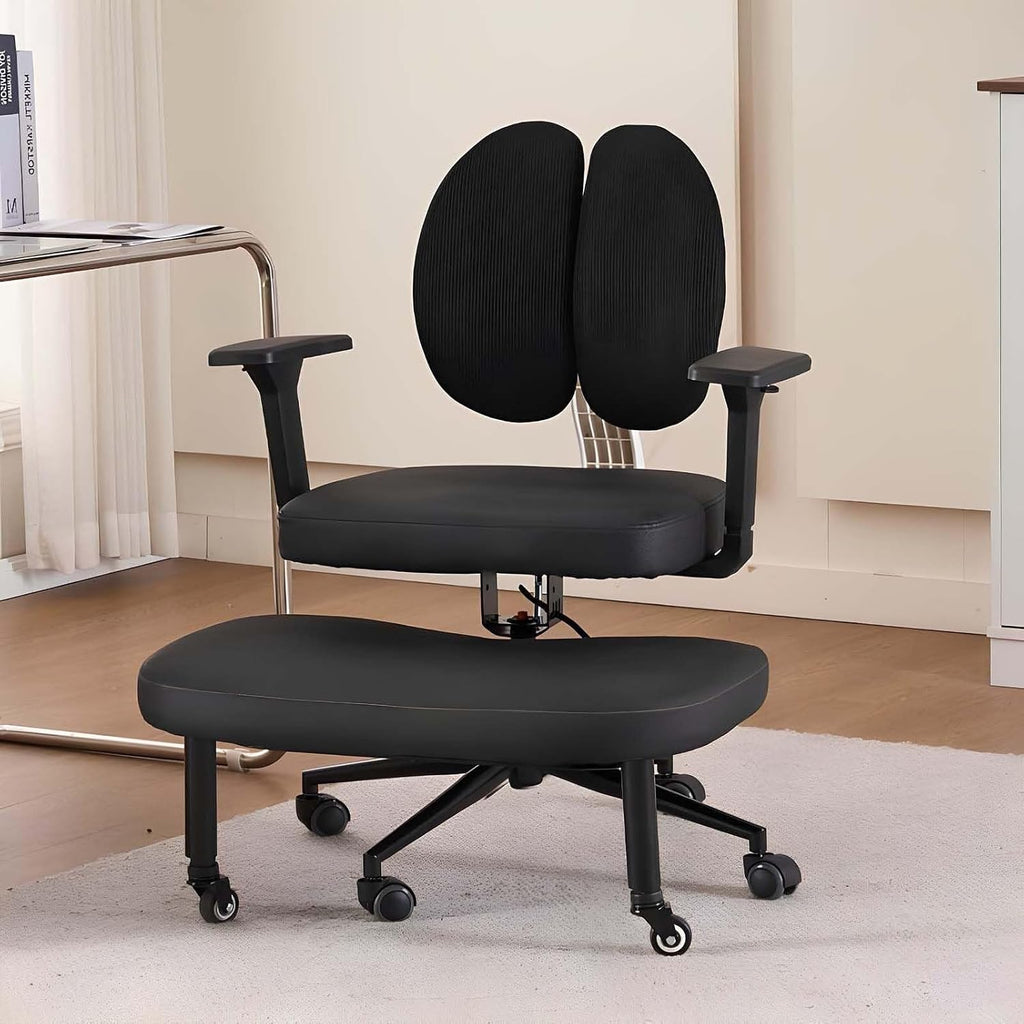 Rolling Cross-Leg Chair,Kneeling Chair with Backrest,Ergonomic Posture with Armrests,45-60cm Adjustable Positions,for Office Home(Size-2)