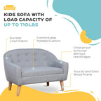 2 Seat Sofa Linen Fabric and Wooden e Sofa for and Toddlers Ages 3 7, 11" High Seat, Gray