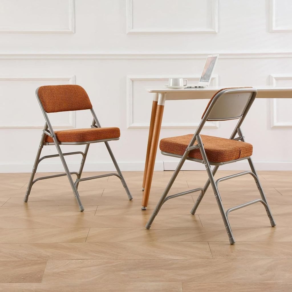 BOOSDEN Thick Padded Folding Chairs, Single Upholstered Foldable Chair, Comfortable Metal Chairs, Folding Chair with Fabric Cushion, Stackable Fold Up Chair for Kitchen Office Wedding Party (Tawny)