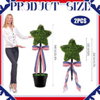 2 Pack Patriotic Star Topiary Tree 21.6"-32.6'' Large Star Shaped Artificial Plant Decor for Indoor and Outdoor Patriotic 4th of July Memorial Day Garden Porch Yard Decorations