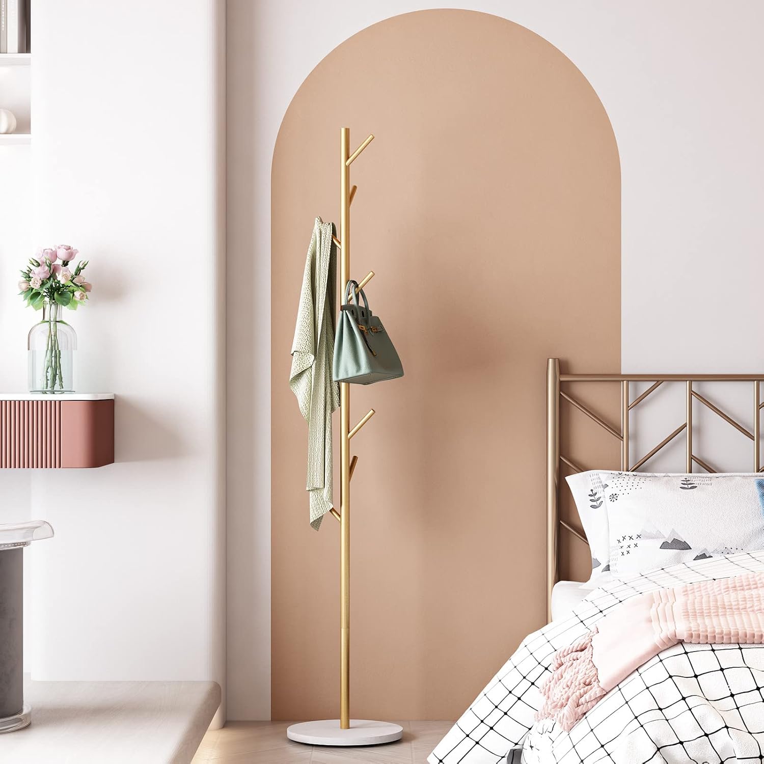 DOORXIFO Gold Coat Racks, Metal Coat Rack Freestanding with Hooks, Entryway Coat Rack Stand, Coat Racks with Marble Base, Coat Tree for Hanging Clothes, Hats, Bags